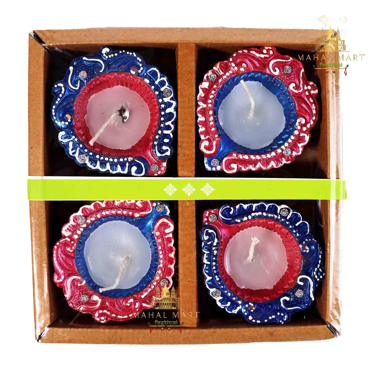 Navy Blue & Rosy Waxed Diya Candle