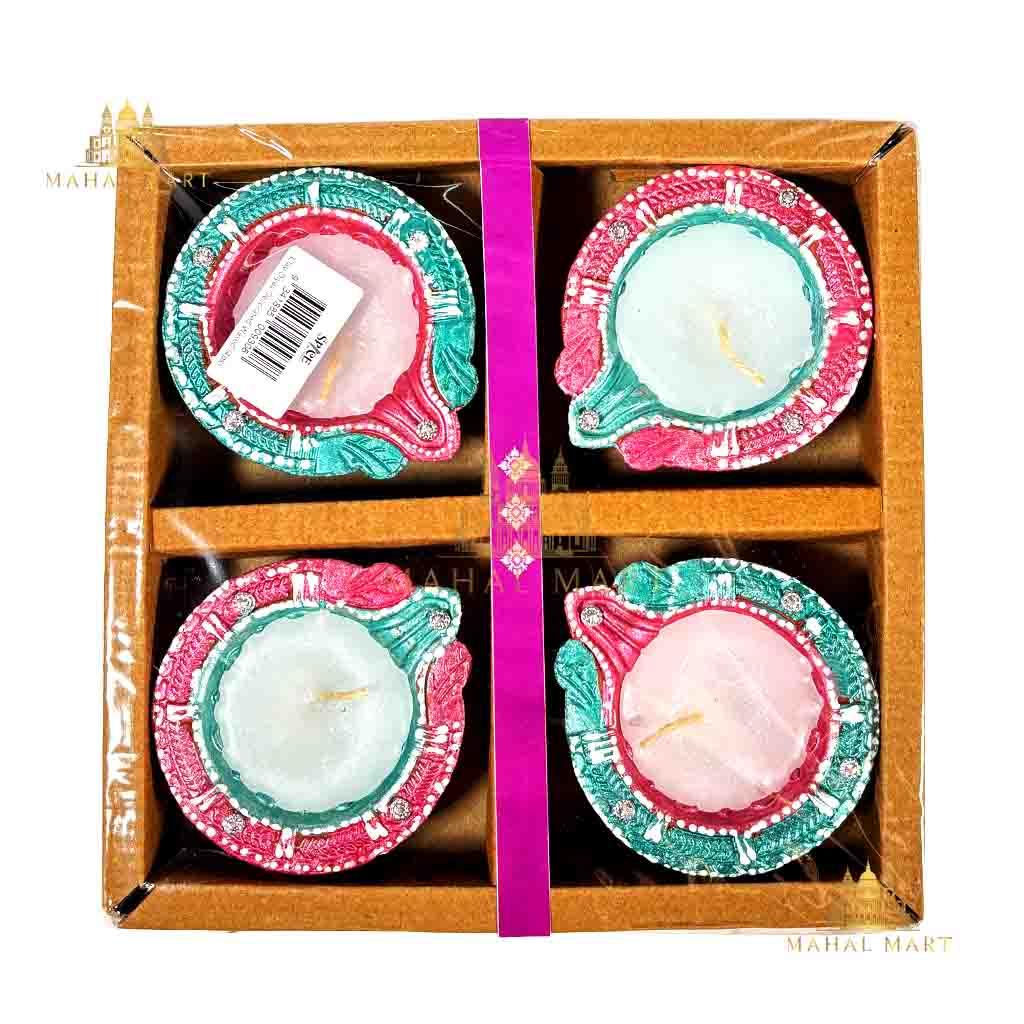 Mint Green & Rosy Candle Diya