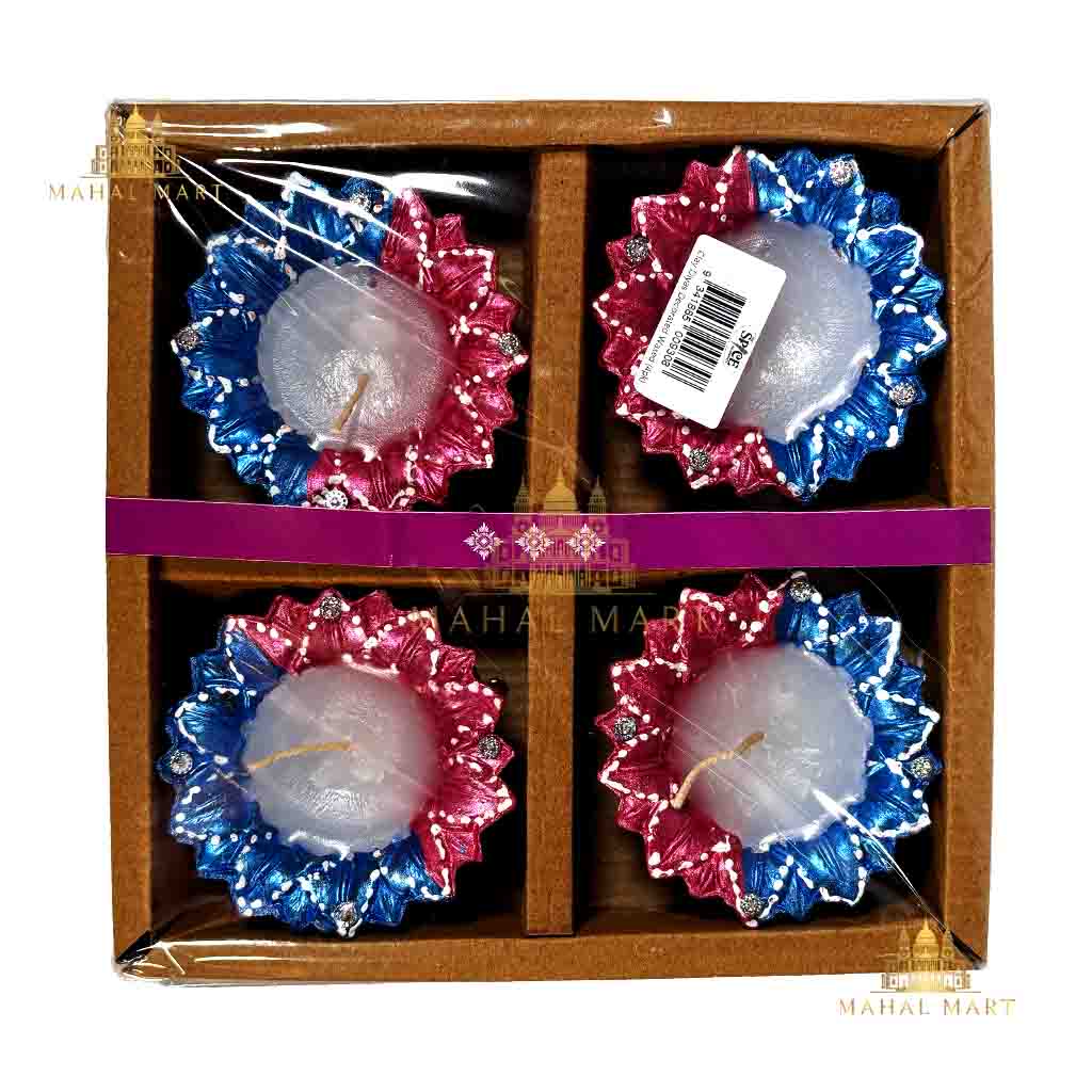 Navy Blue & Rosy Waxed Diya Candle