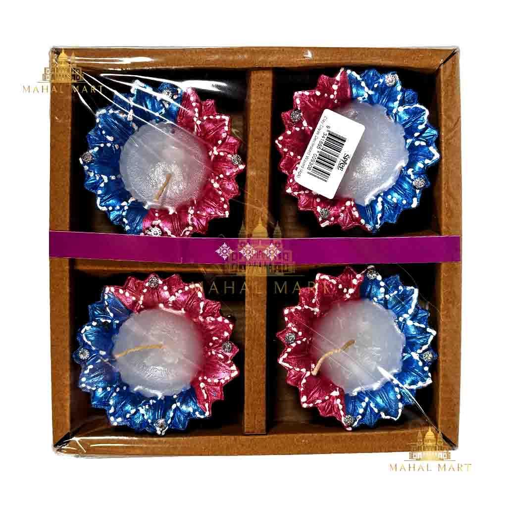 Navy Blue & Rosy Waxed Diya Candle