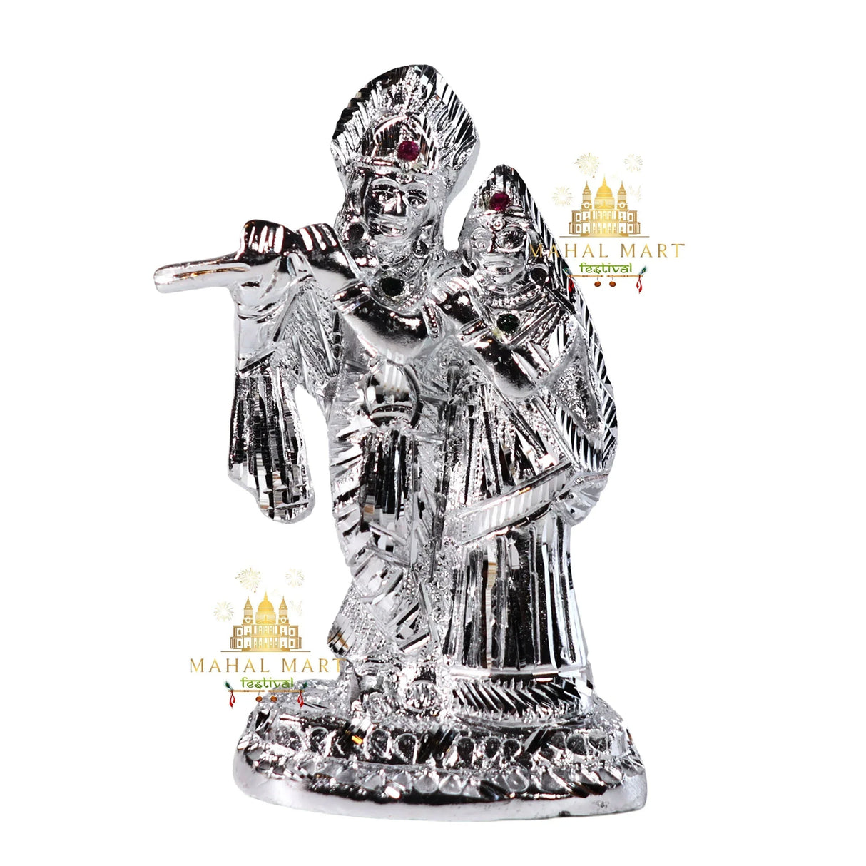 Silver-Plated Radha Krishna Idol