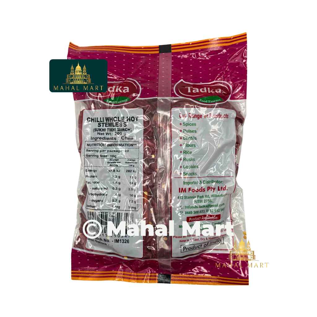 Tadka Chilli Whole Hot Stemless 200g