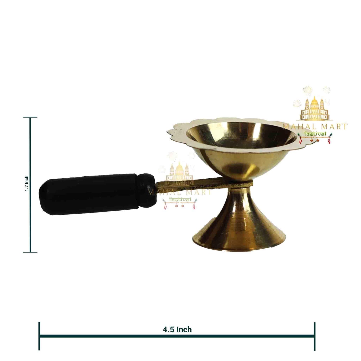 Brass Diya with Black Handle - Mahal Mart