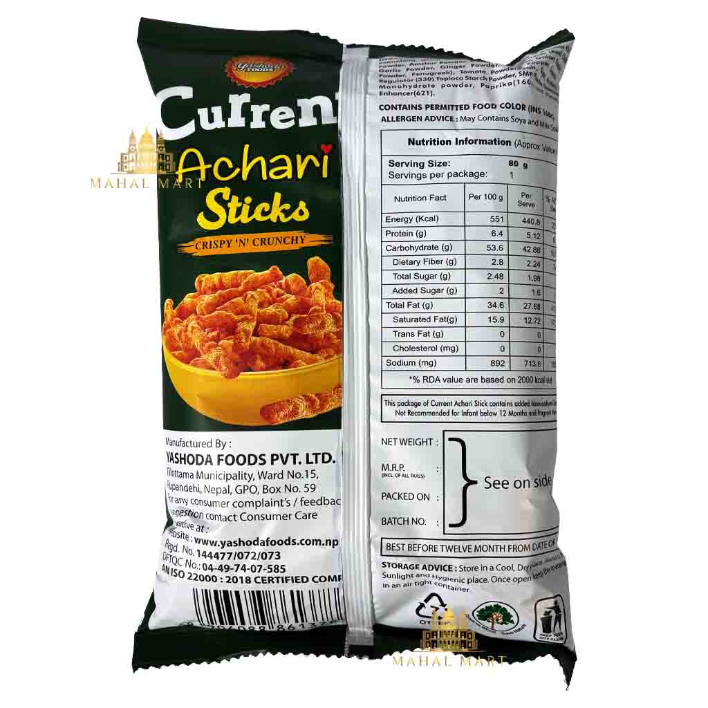 Yashoda Foods Current Achari Sticks 80g