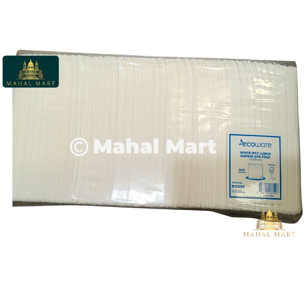 Ecoware White 1 PLY Lunch Napkin QTR Fold 500pc