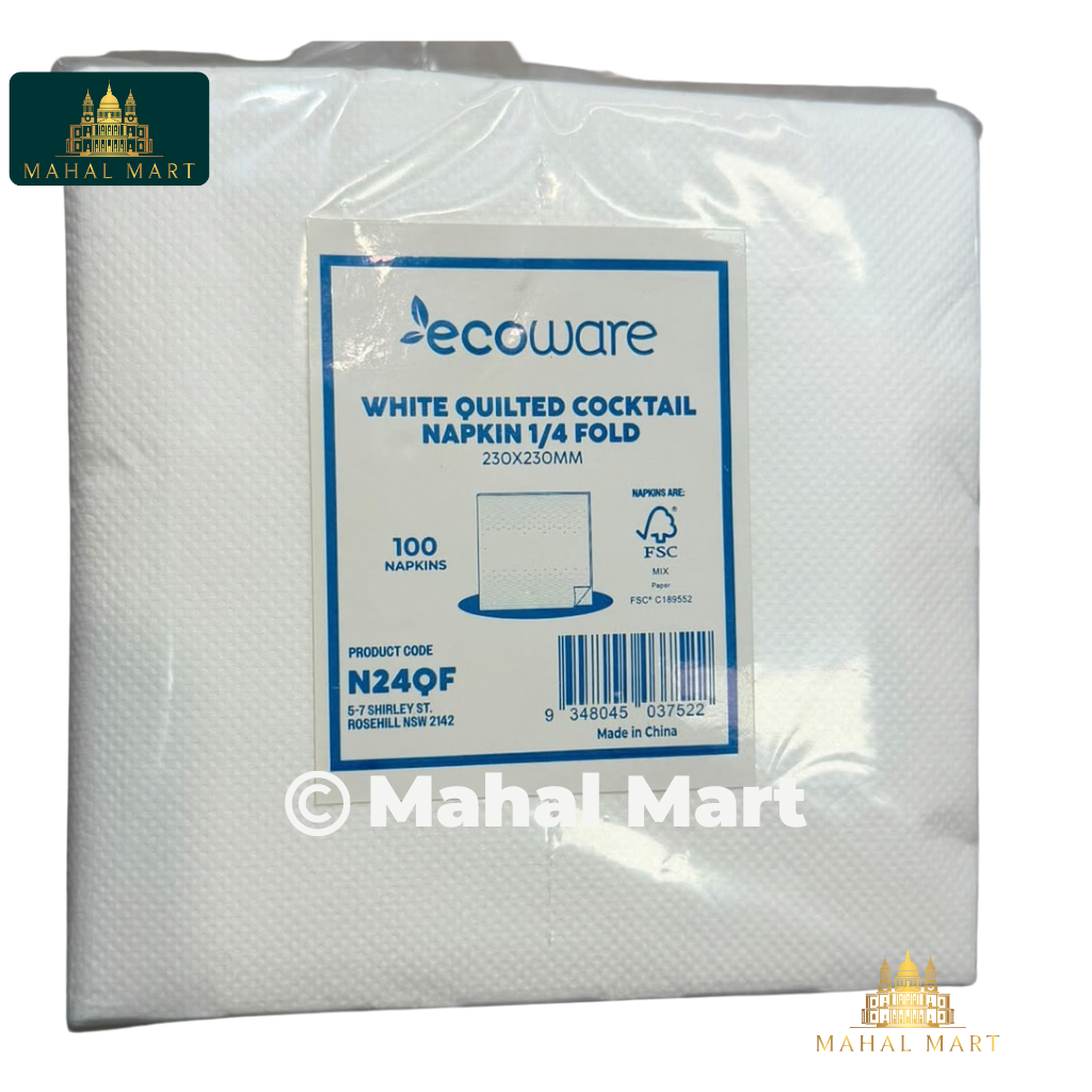 Ecoware White Quilted Cocktail Napkin 1/4 Fold 100pc