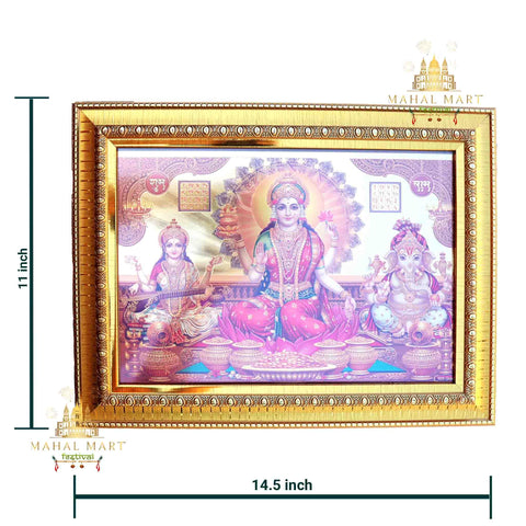 Laxmi, Ganesh and Saraswoti Golden Photo Frame - Large