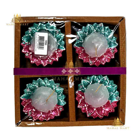 Mint Green & Rosy Candle Diya