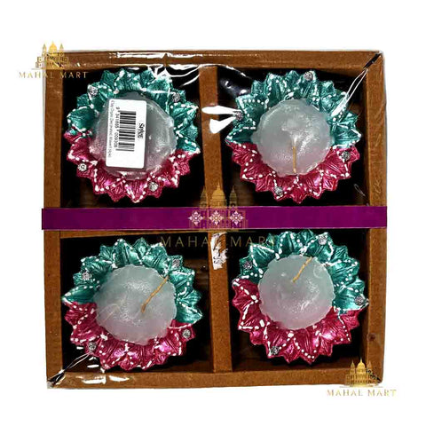Mint Green & Rosy Candle Diya