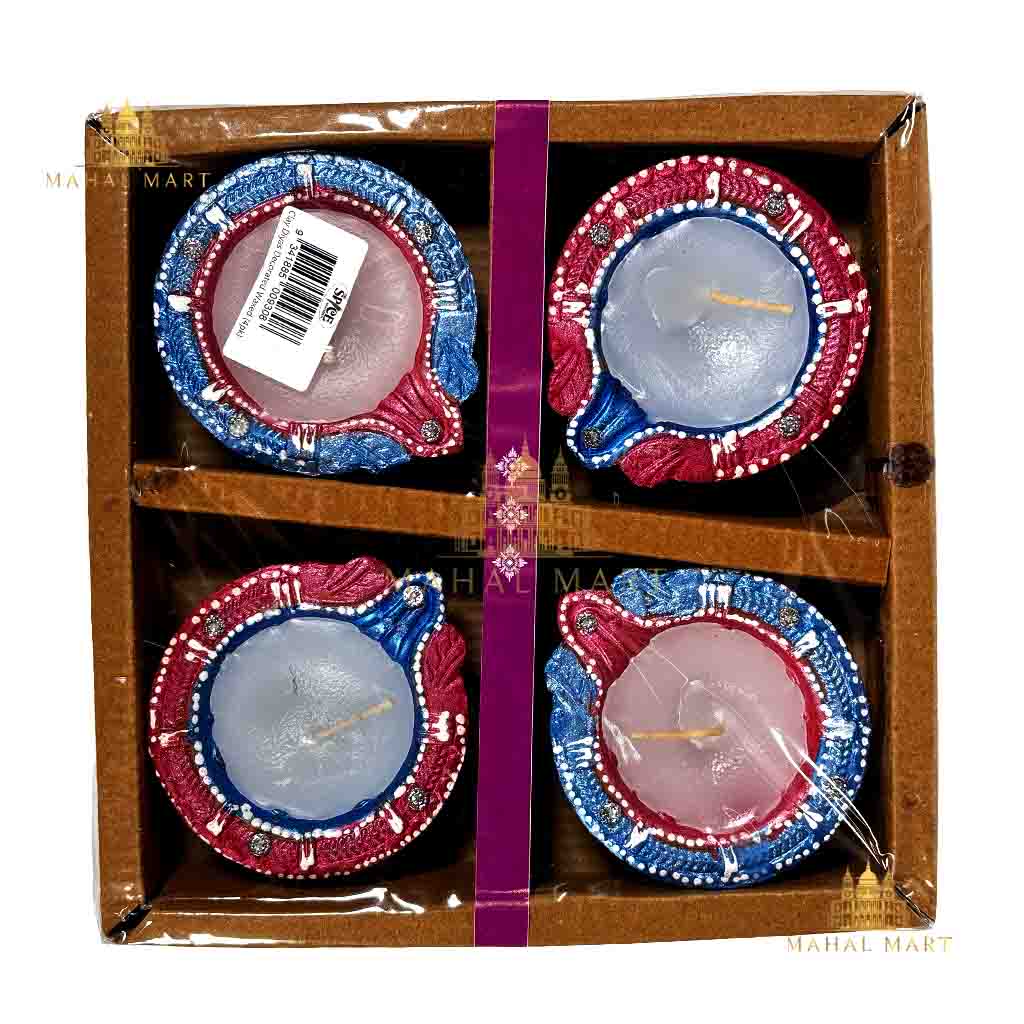 Navy Blue & Rosy Waxed Diya Candle