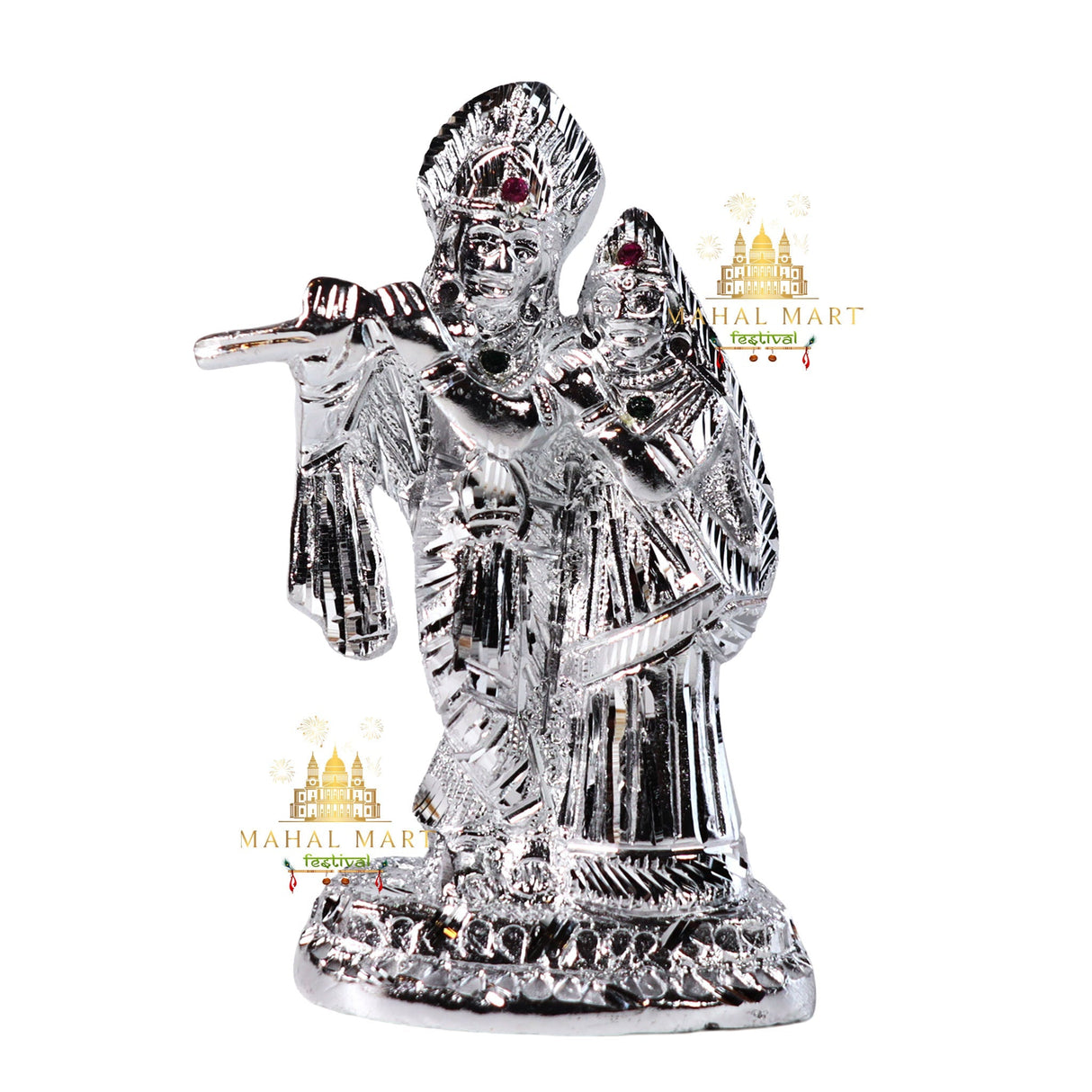 Silver-Plated Radha Krishna Idol