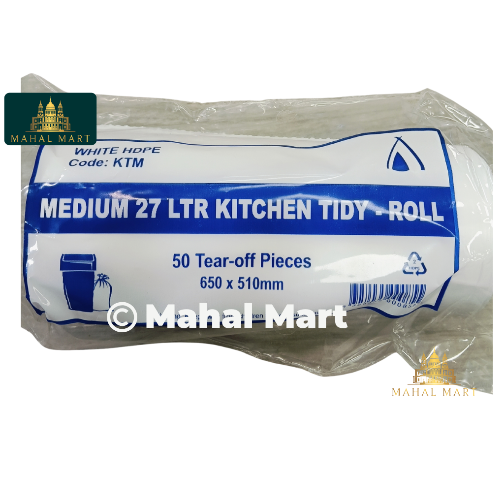 White Hdpe Medium 27 LTR Kitchen Bin bag Tidy Roll 50pc